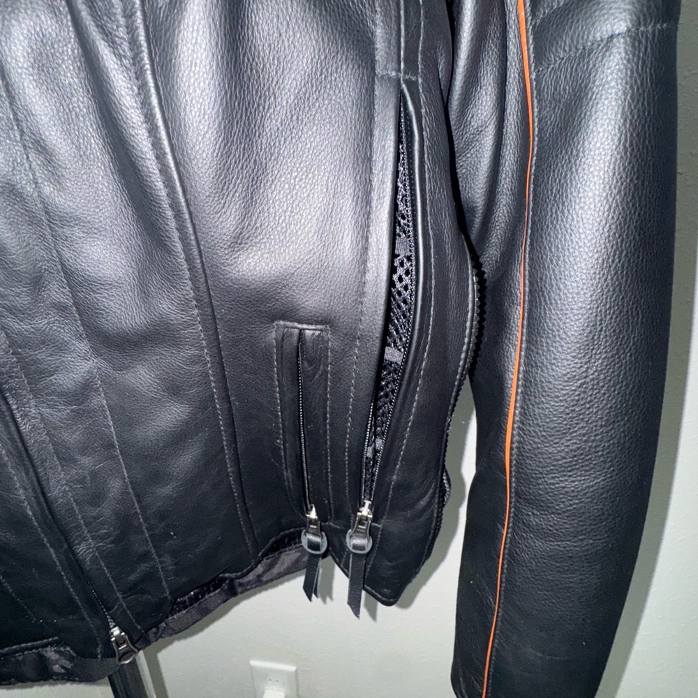 Women’s Harley-Davidson Black Leather Bikers Jacket with Orange Highlights - Picture 5 of 15